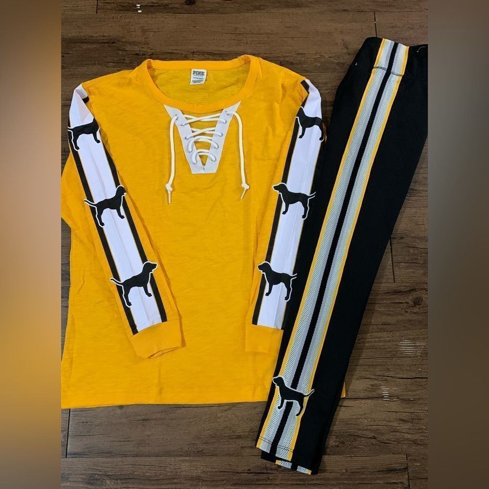 PINK VS YELLOW PUP TSHIRT/ COZY LEGGINGS OUTFIT SET S